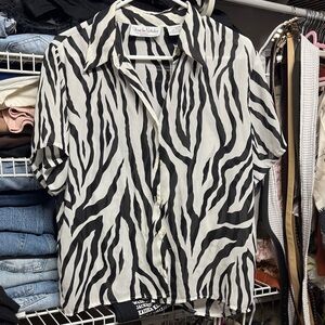 Vintage Diane Von Furstenberg Black and White Zebra Print Sheer Shirt size S